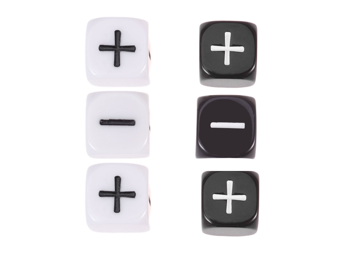 6 Dados Blancos Y Negros Con Signos Más/menos