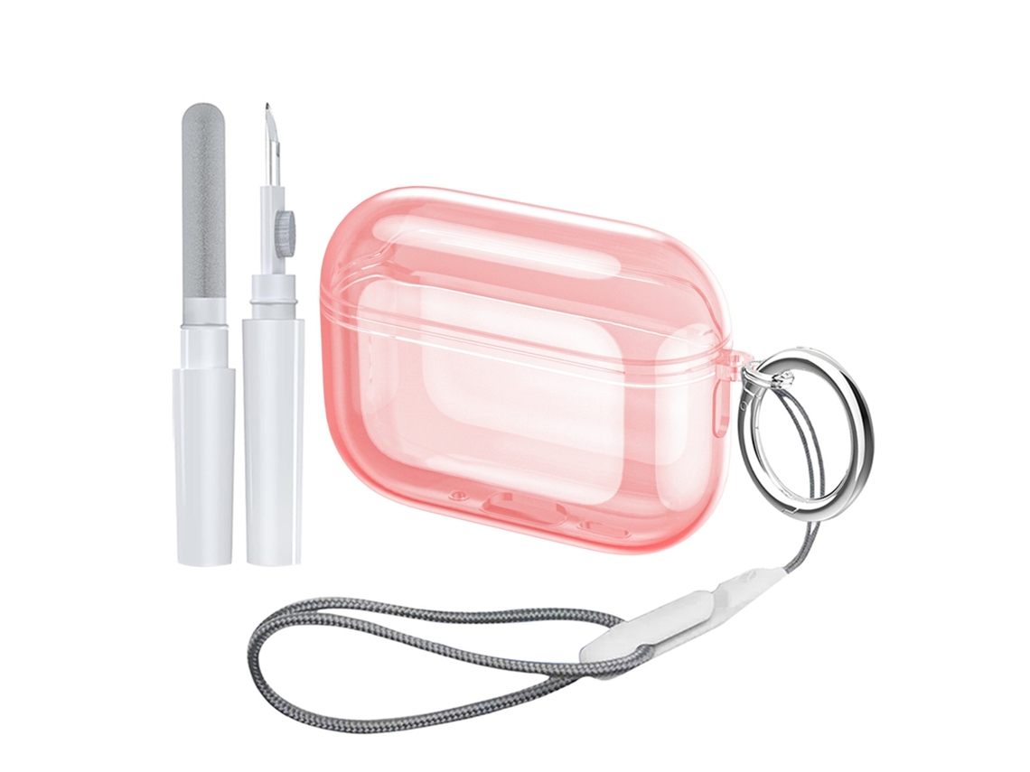 Capa Zruxe Para Airpods Pro 3 Kit De Limpeza Tpu Rosa Transparente (proteção Total, Mosquetão E Cordão)