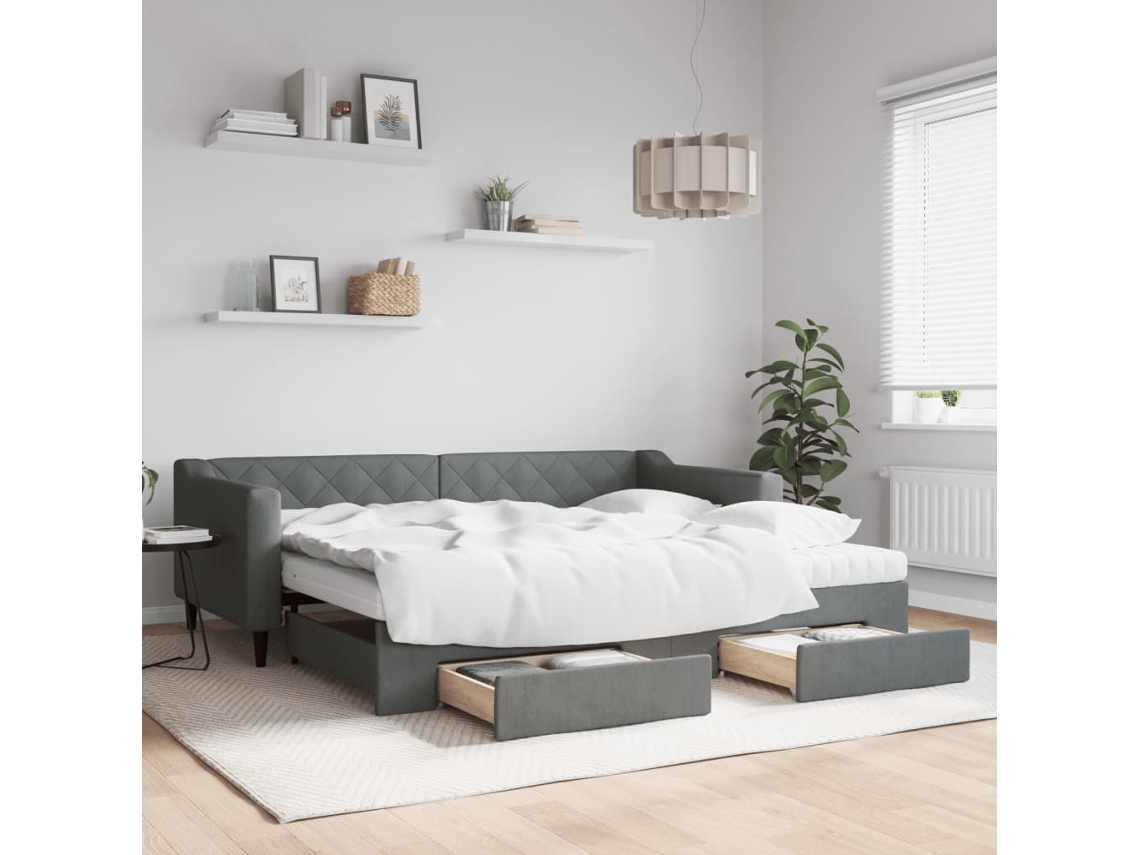 Vidaxl Sofá-cama C/ Gavetão E Gavetas 90x200 Cm Tecido Cinzento-escuro