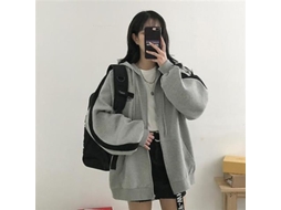 Jaqueta Feminina De Inverno Com Capuz E Bolso Em Poliéster E Lã, Manga Longa E Gola V, Estilo Streetwear Ea01113-preto Cinza