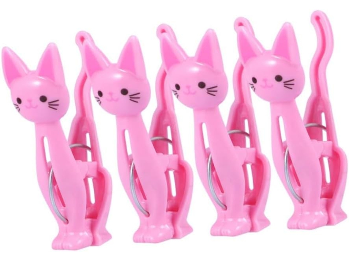 Kallory 4-Pink Clips Plásticos Criativos Em Formato Gato Para Vedação Roupas E Bolsas Pequenas, Ideal Para Pendurar