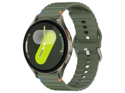 Bracelete Para Samsung Galaxy Watch 7 (40/44mm) - Silicone Com Grãos Ondeado Costurado (20mm) - Verde Exército
