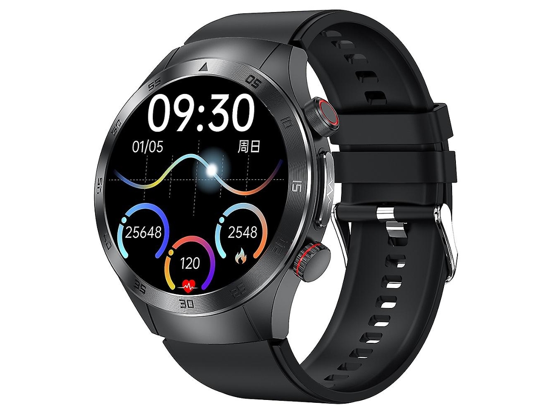 Relógio inteligente E800 com tela AMOLED de 1,49 polegadas, chamadas Bluetooth, terapia a laser, ECG e pulseira de silicone vermelha VONKELIOS