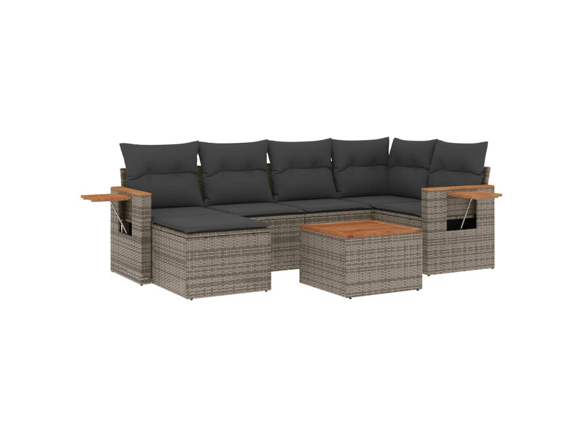 Conjunto de 7 Sofás para Jardim com Almofadões Vime Pe Cinzento MAISON EXCLUSIVE (7 pcs)