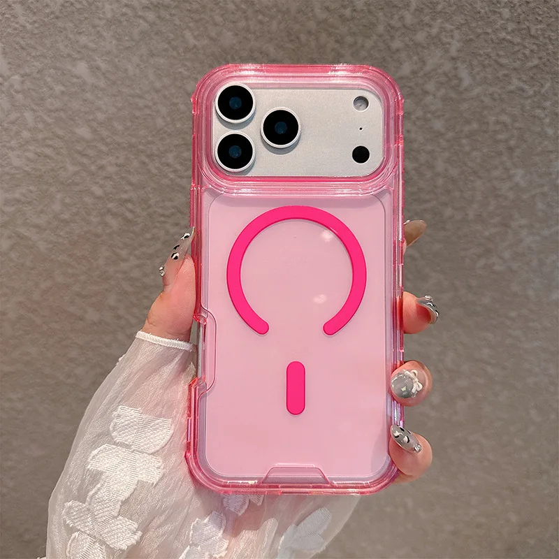 (rosa, Iphone Air) Capa Protetora Magnética 3 Em 1 Reforçada, Compatível Com Carregamento Sem Fio Magsafe.