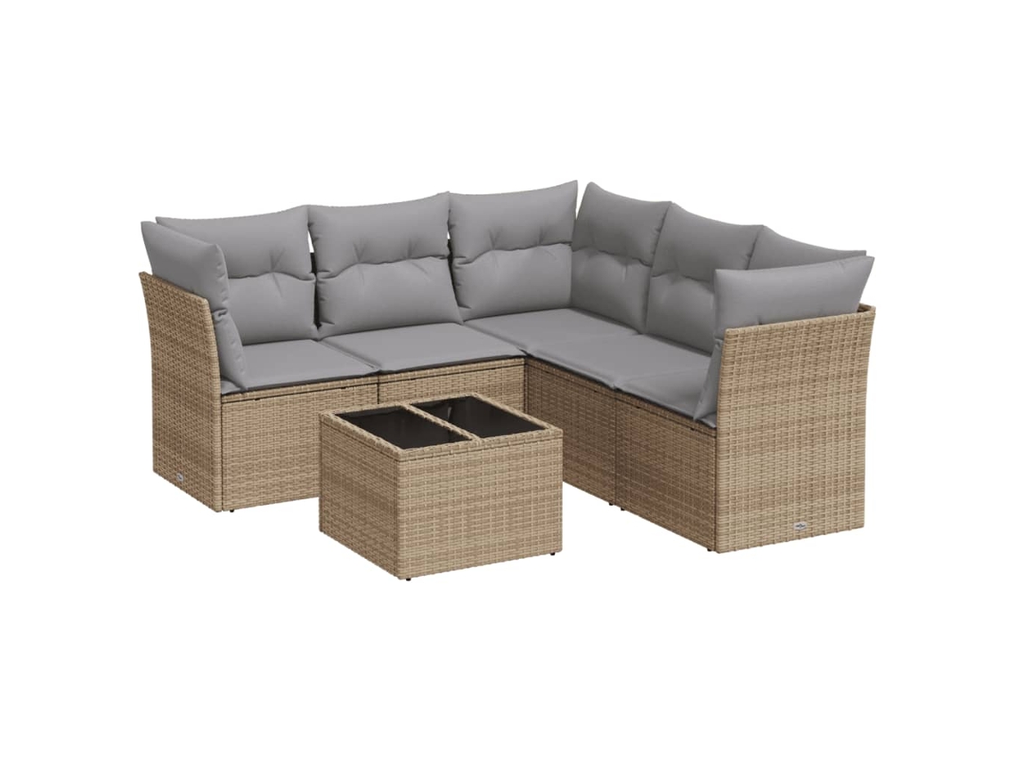 Conjunto de 6 Sofás P/ Jardim com Almofadões Vime Pe Bege MAISON EXCLUSIVE (80x200 cm)