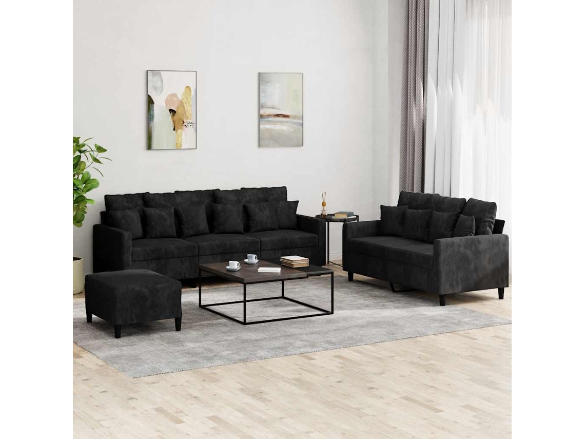 Vidaxl 3 Pcs Conjunto De Sofás Com Almofadões Veludo Preto