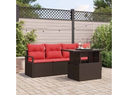 Vidaxl Conjunto De Sofá De Jardim 5 Pcs Marrom E Vermelho Vime Pe