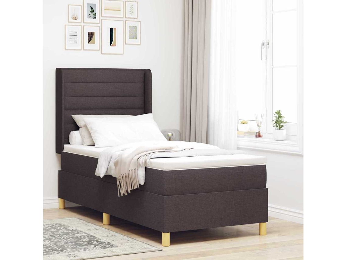 Vidaxl Cama Box Com Colchão Marrom Escuro 100 X 200 Cm Tecido