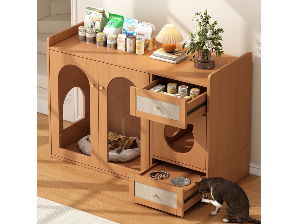 Guarda-roupa multifuncional para gatos ZIWEI STORE com caixa de armazenamento e área de descanso (120x45x83 cm)