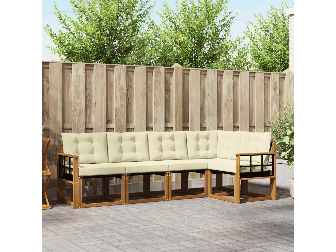 Vidaxl Conjunto De Sofás Para Exterior 5 Pcs Natural E Creme