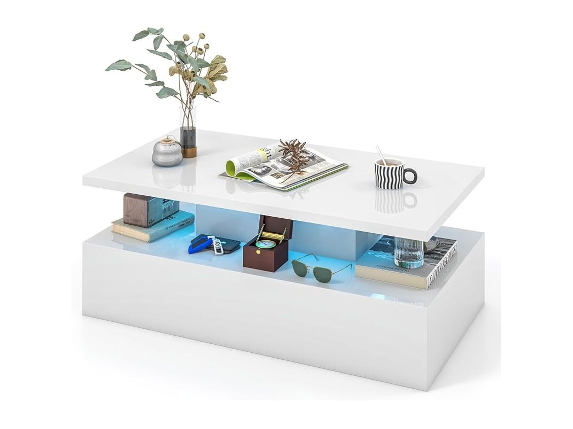 Mesa De Centro Costway Com Luz Led (40 X 110 X 60 Cm - Mdf - Branco)