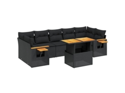 Conjunto de 8 Sofás de Jardim com Almofadões Vime Pe Preto MAISON EXCLUSIVE (8 pcs)