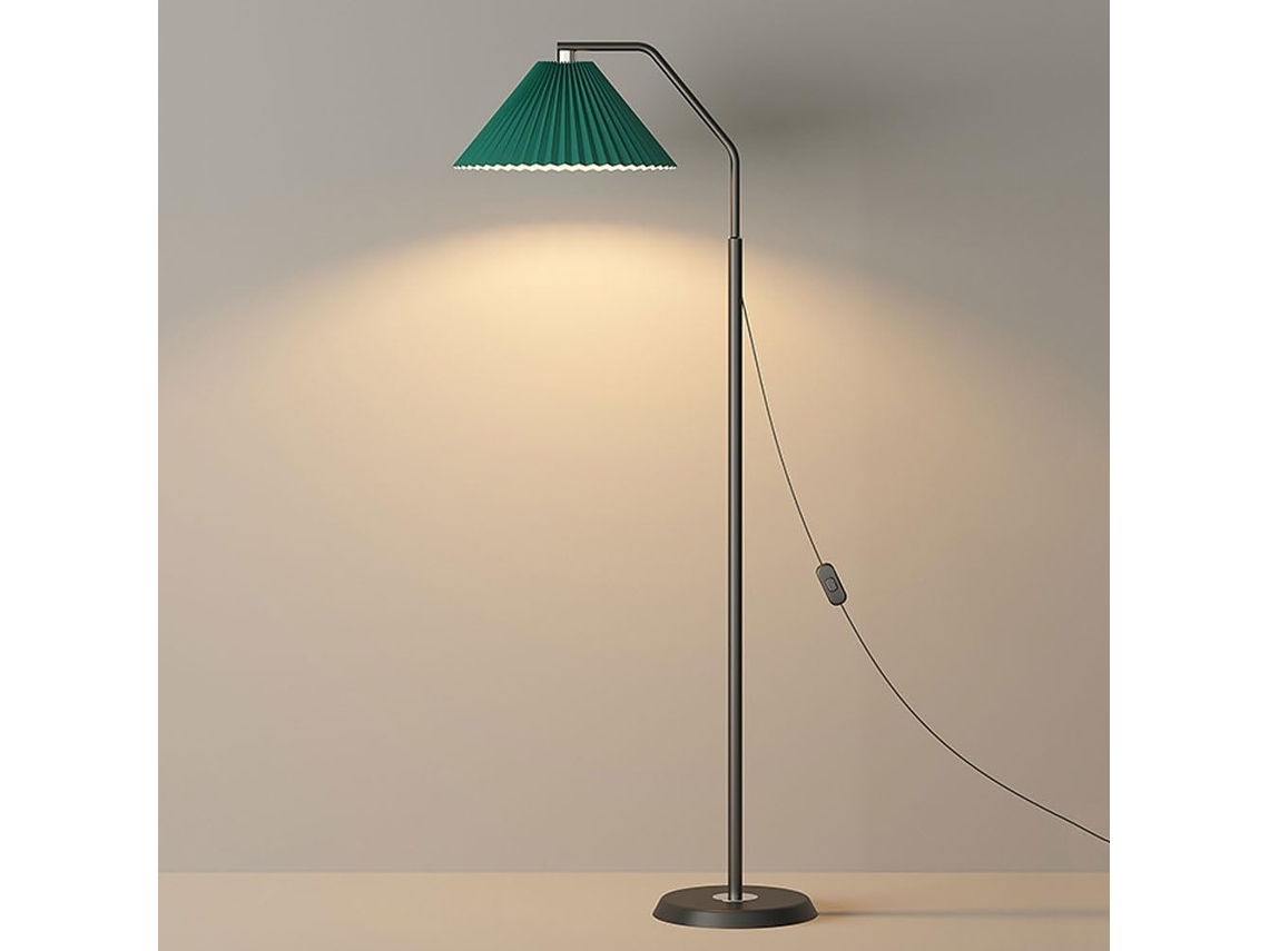 Luminária De Chão Com Cúpula Plissada Verde, Luminárias De Chão Modernas E Minimalistas, Luminária Vertical De Metal
