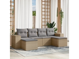 Vidaxl 6 Pcs Conjunto De Sofás P/ Jardim Com Almofadões Vime Pe Bege