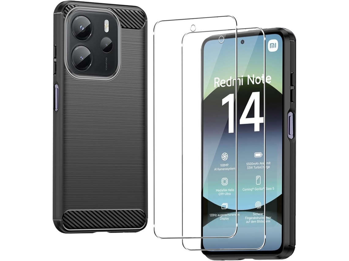 Capa Fibra Vidros Temperados Para Xiaomi Redmi Note 14 4g Hongwe. Carbono Anti-choque Anti-riscos