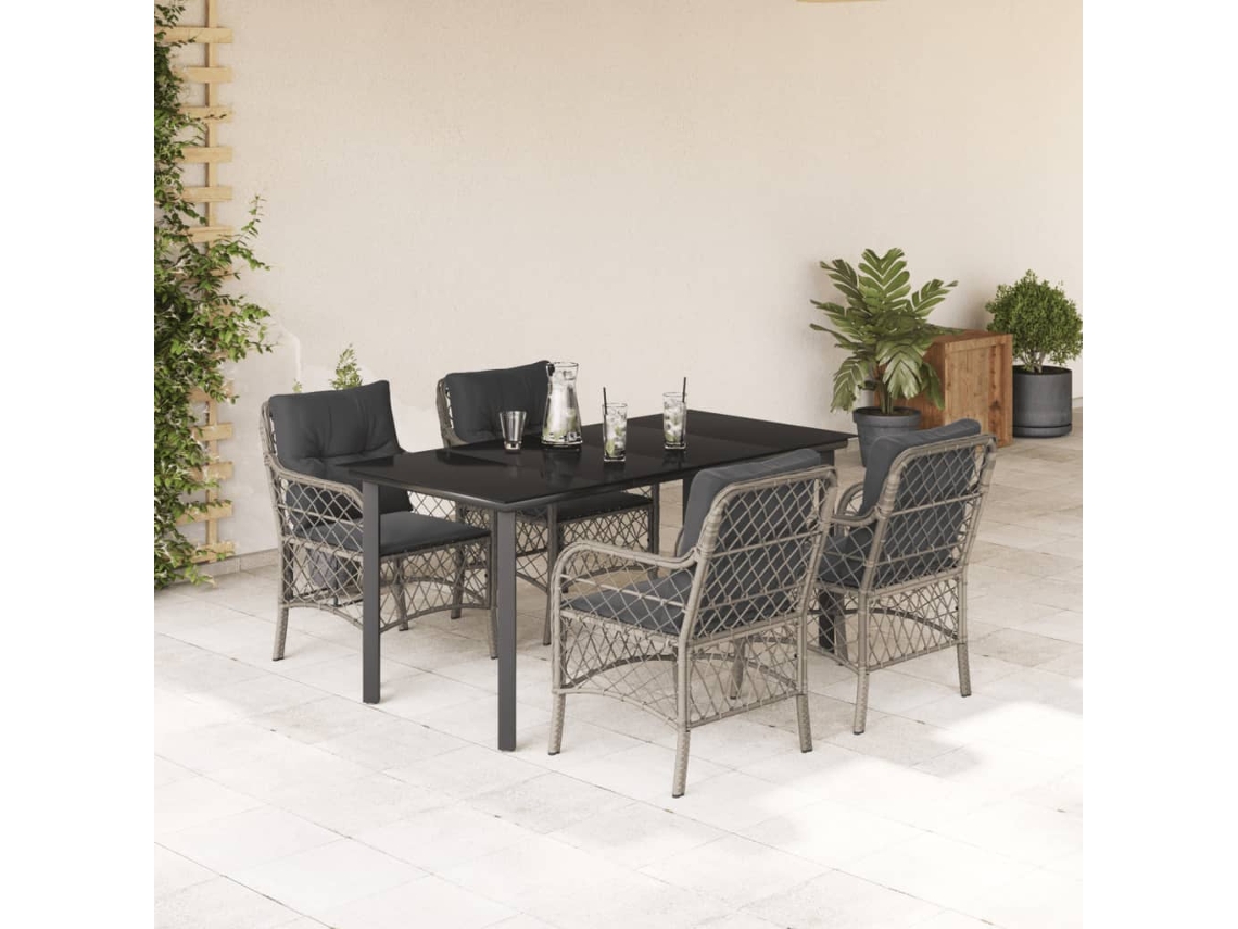 Vidaxl 5 Pcs Conjunto De Jantar P/ Jardim C/ Almofadões Cinzento Claro