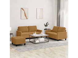 Vidaxl 3 Pcs Conjunto De Sofás Com Almofadões Veludo Castanho