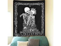 Tapestry De Cráneo De Amantes Con Tarot L'amoureux 6, Decoración Mural Negra Blanca 150x130cm
