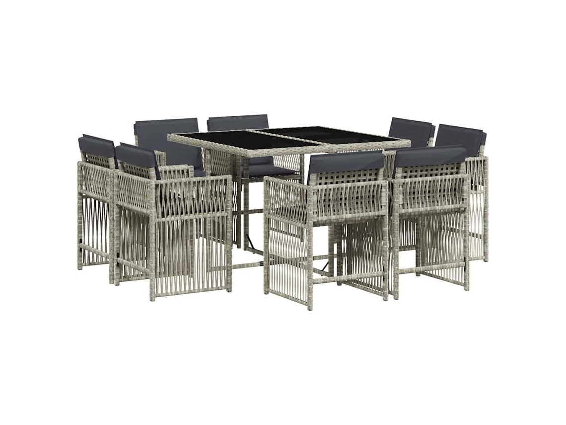 Conjunto de 9 Jantar para Jardim com Almofadões Cinzento Claro MAISON EXCLUSIVE