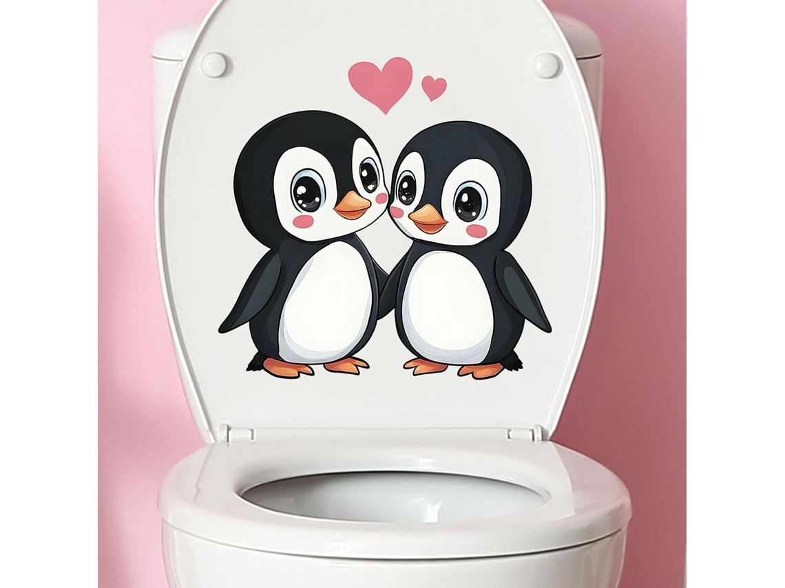 Adesivos de parede Jm Life Love Penguin, à prova d'água, para decoração de banheiro (2 conjuntos)