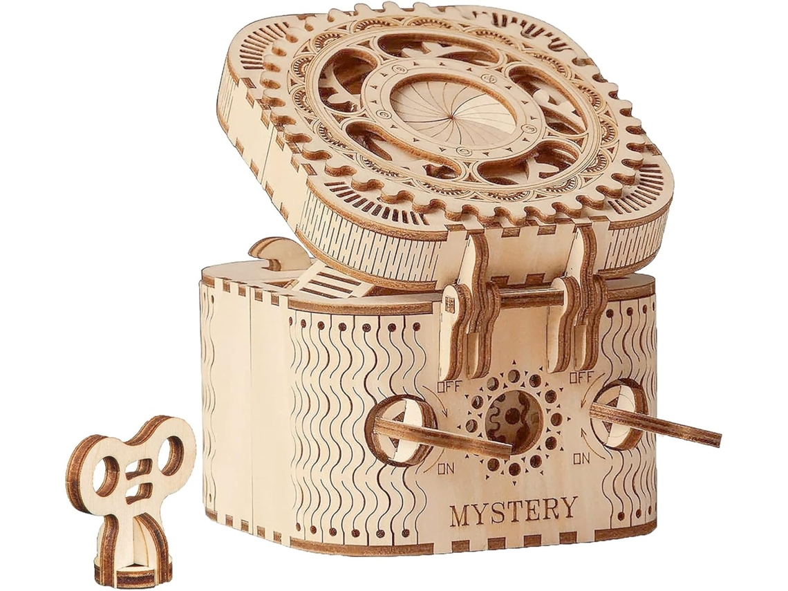 Quebra-cabeças De Madeira 3d Cortado A Laser Baú Do Tesouro Mech Lurelia