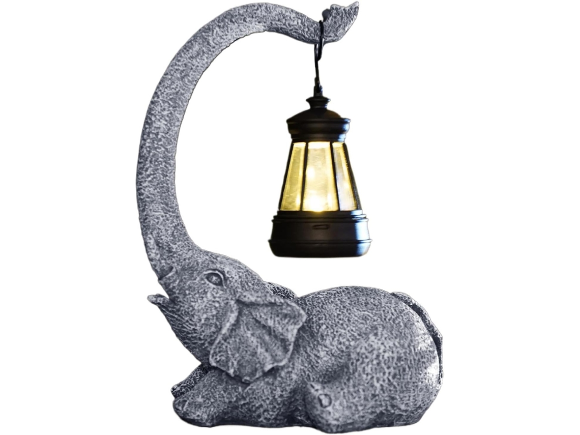 Lanterna Solar para Uso Externo, Estátua de Elefante, Estátua de Jardim, Escultura Solar de Elefante, Escultura para CHABERLU