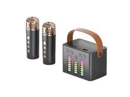 Mini máquina de karaokê portátil Yizhood com alto-falante Bluetooth de alta potência e microfone duplo com luz ambiente LED (preto)