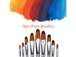 Conjunto de 9 Pincéis Profissionais com Cabo de Madeira Longo Cabelo de Náilon para Acrílico Aquarela Óleo Gouache Ponta Filbert | S/MARCA