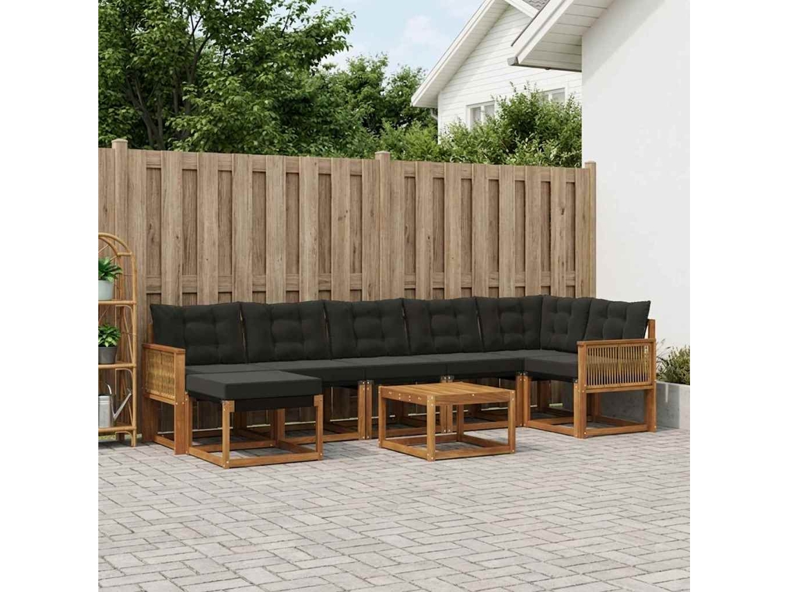 Vidaxl Conjunto De Sofás Para Exterior 8 Unid. Natural E Preto