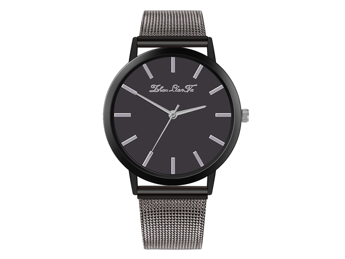 Relógio de quartzo analógico casual simples Zhoulianfa com pulseira de malha (cinza escuro)