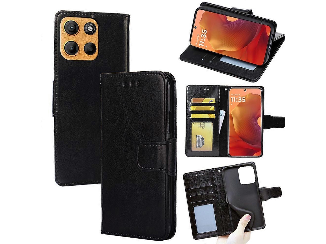 Capa Tipo Carteira Em Couro Pu Tpu Com Suporte Dobrável Para Motorola Moto G15 Power 4g G15 4g, Preta
