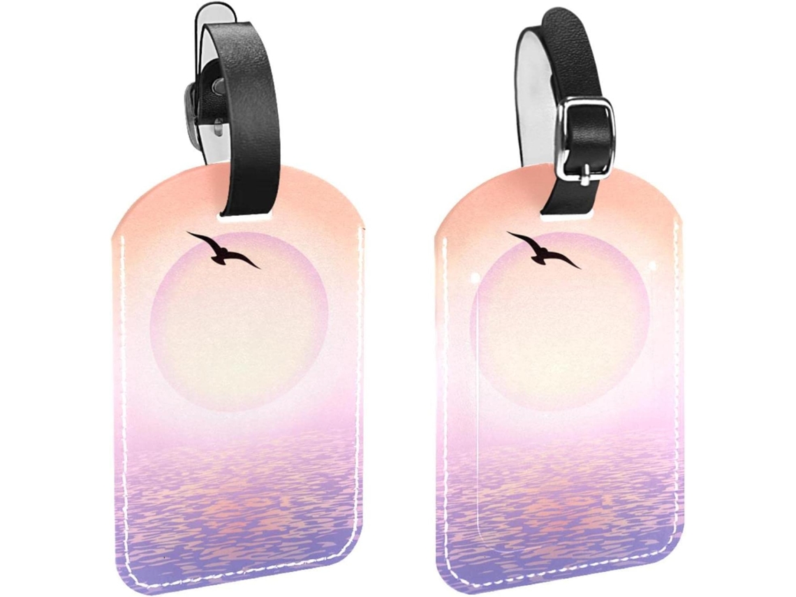 Conjunto De 2 Etiquetas Bagagem Em Imitação Couro Com Estampa Paisagem Tropical