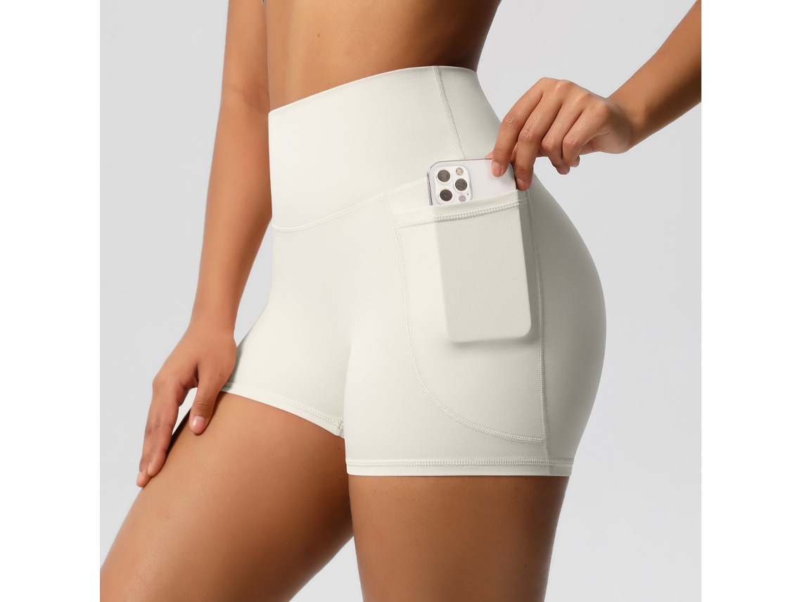 Conjunto de 2 Shorts de Ioga AQUAFORGE com bolsos em nylon tamanho M cor bege