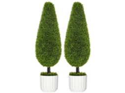 Planta Artificial de Cipreste 90cm 2 Vasos com Musgo Artificial para Decoração Interior e Exterior BTFORUS