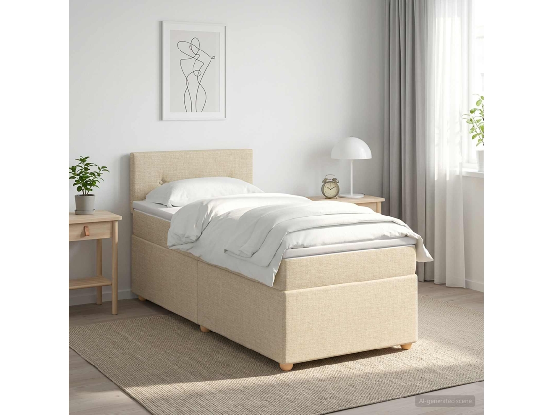 Vidaxl Cama Box Spring Com Colchão Creme 90 X 200 Cm Tecido