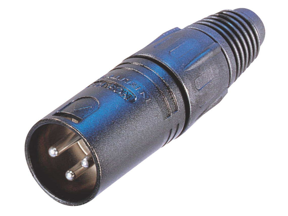 Conector De Cabo Macho 3 Pinos Com Revestimento Metálico Preto E Contatos Banhados A Ouro