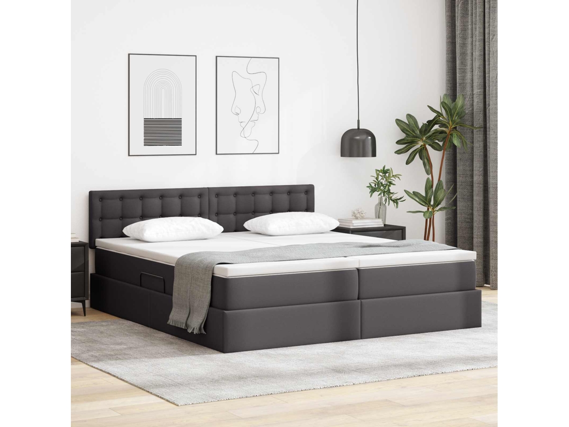 Vidaxl Cama Com Arrumação E Led Cinzeto 180 X 200 Cm Couro Sintético