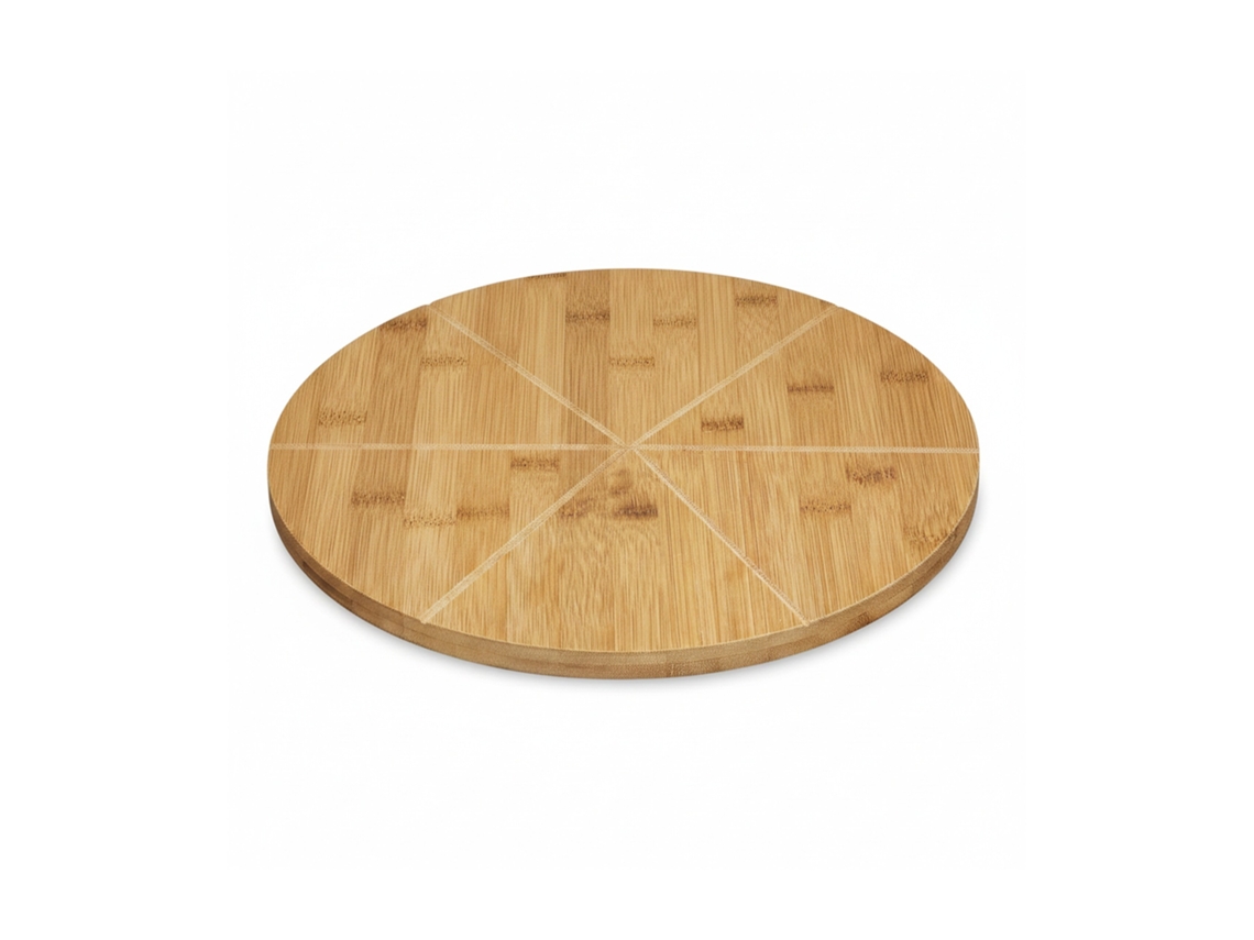 Prato de Bambu para Pizza RELAXDAYS, 33 Cm de Diâmetro, 6 Divisões para Fatias Uniformes.