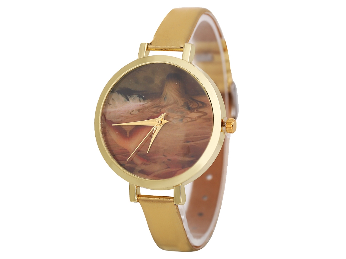 Relógio de Pulso Feminino com Pulseira de Couro Fashion Elegante (amarelo)