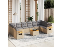 Vidaxl 11 Pcs Conjunto Sofás De Jardim C/ Almofadões Vime Pe Bege