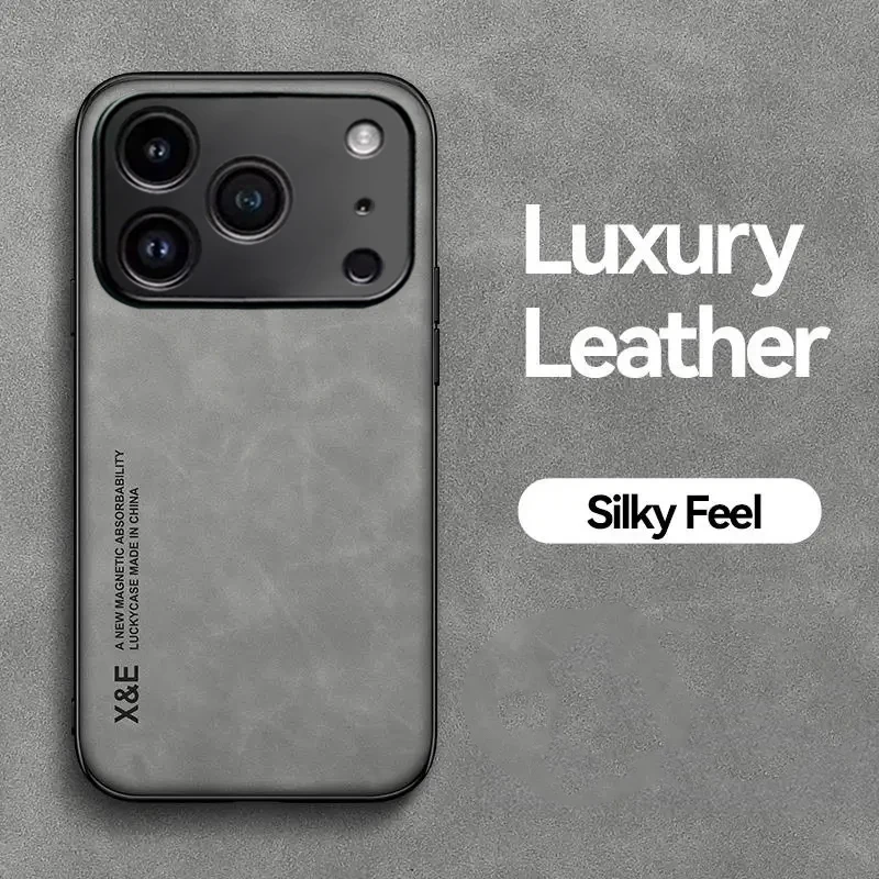 Capa De Luxo Em Couro Genuíno Para Iphone 15 (cinza), Capa Protetora À Prova De Choque.