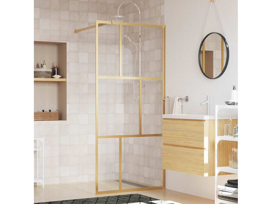 Vidaxl Divisória De Chuveiro 80x195 Cm Vidro Transparente Esg Dourado