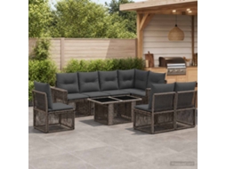 Vidaxl Conjunto De Sofá De Jardim 9 Unid. Cinza E Cinza Escuro Vime Pe