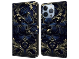 Capa Em Couro Pu Com Suporte Para Apple Iphone 16 Pro Max - Flor Azul