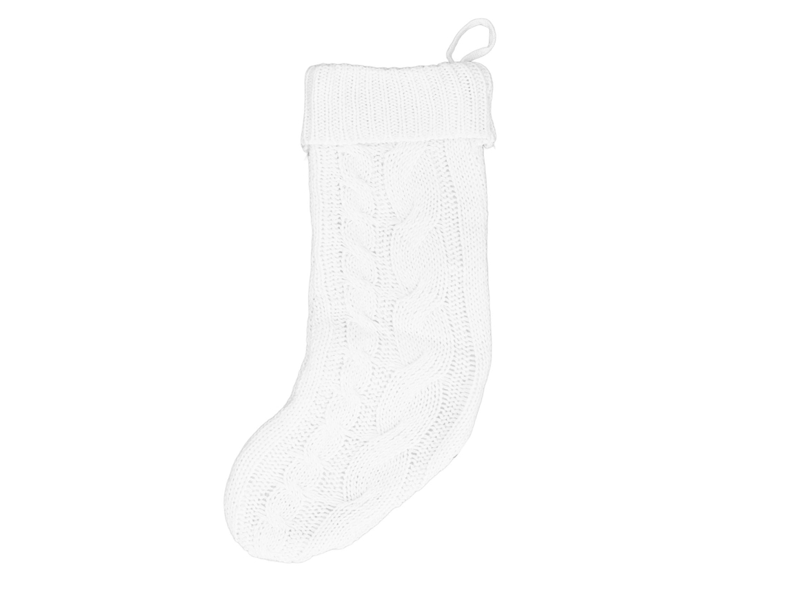 Meia de Natal Tricotada Branca Grande para Lareira