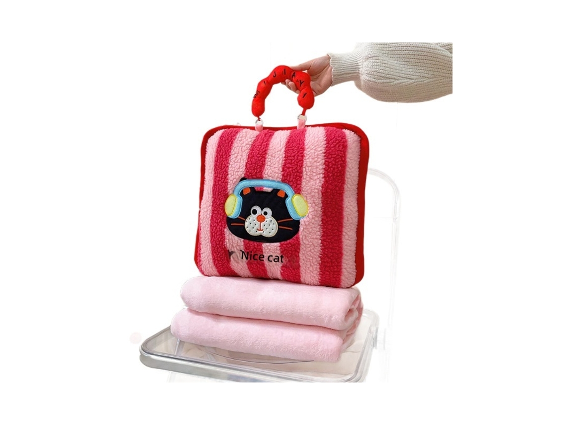 Almofada e Cobertor para Sofá, Brinquedo Felpudo de Tecido para Carro e Escritório, Soneca, Listrado Azul e Roxo CHABERLU