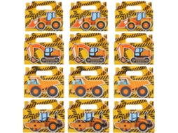 Conjunto De 12 Caixas Presente Papel Para Crianças, Com Design De Escavadeira, Fáceis De Transportar E Com Grande
