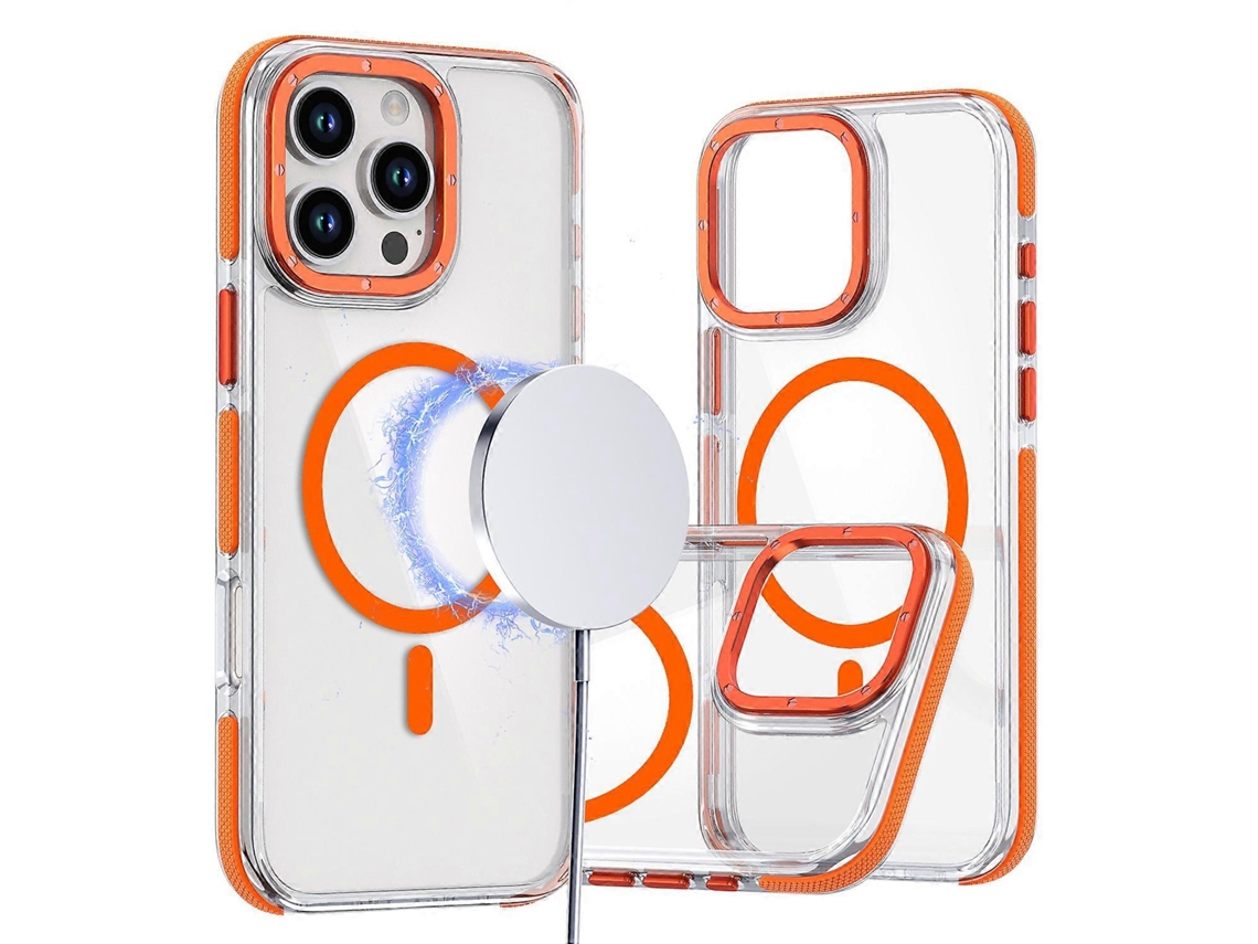 Compre Capa Anti-queda Para Iphone 16 Pro, Duas Cores, Pctpu, Transparente, Compatível Com Magsafe, Laranja