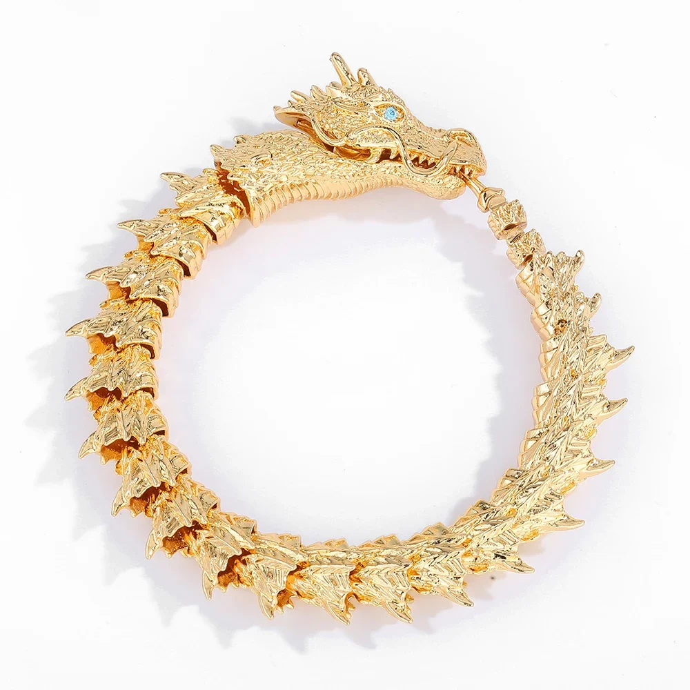 Pulseira Tradicional Tibetana Budista em Formato de Dragão com Poderoso Padrão de Escamas de Dragão MDUG (dragão Dourado 23cm)